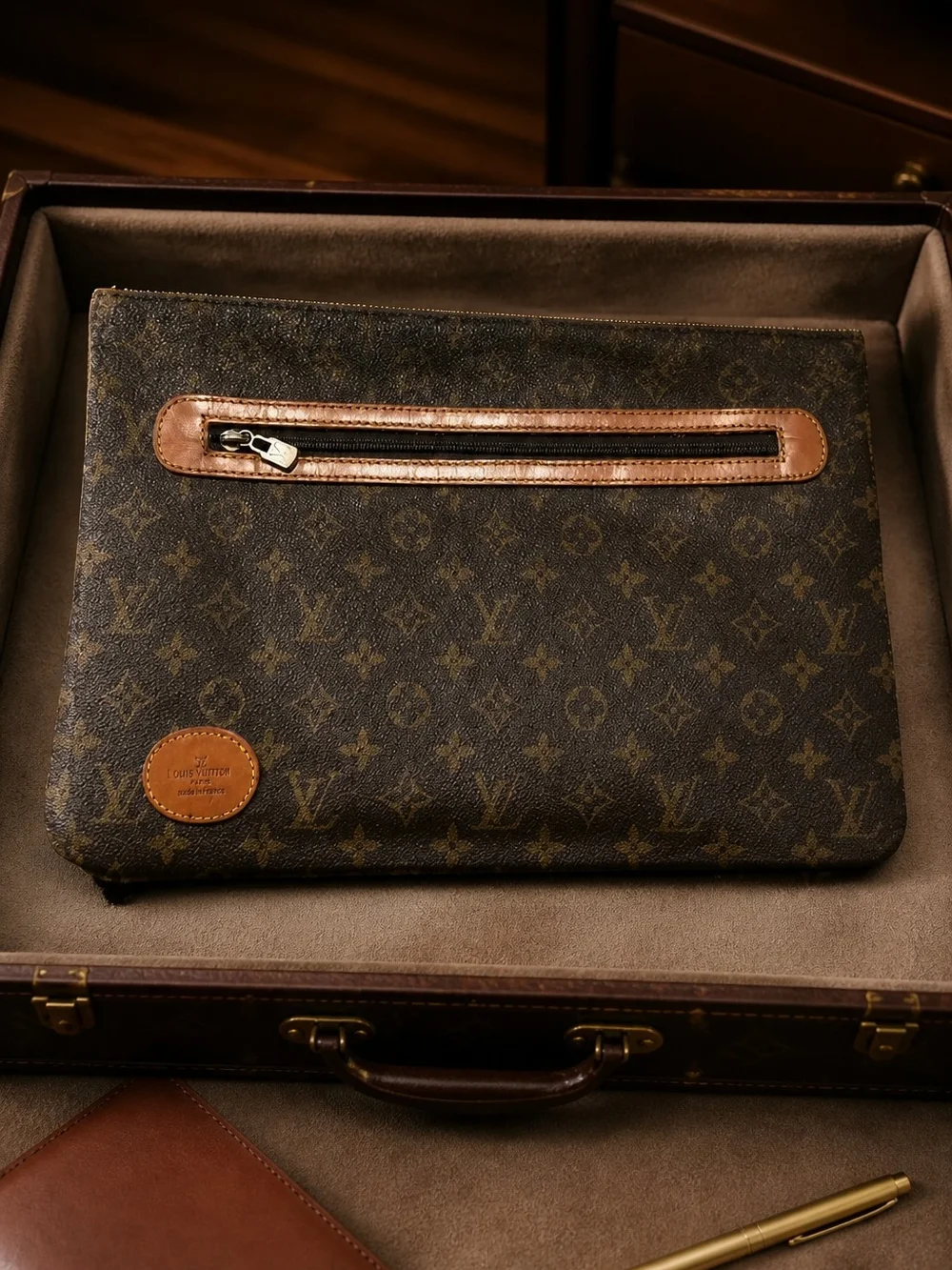Louis Vuitton Monogram Canvas Document Folio in Brown and Tan